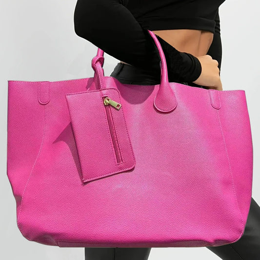 Oversized Vegan Leather Handbag – Simple, Versatile & Large-Capacity Shopping Tote for Women