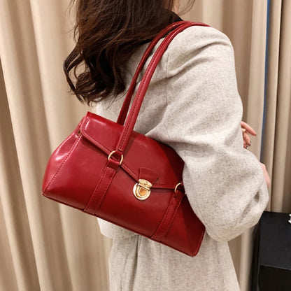 Vintage England-Style Leather Bag – Retro Red Underarm Tote & Commuter Shoulder Purse for Women