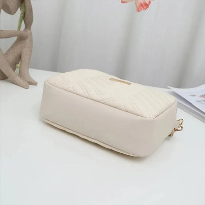 Rilibegan Embroidered Camera Bag – Versatile PU Leather Square Shoulder Bag with Printed Strap