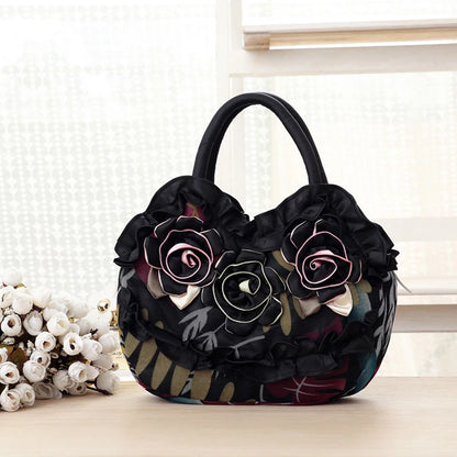 Korean Style Mommy Handbag – Solid Lace Zipper Tote for Women & Girls