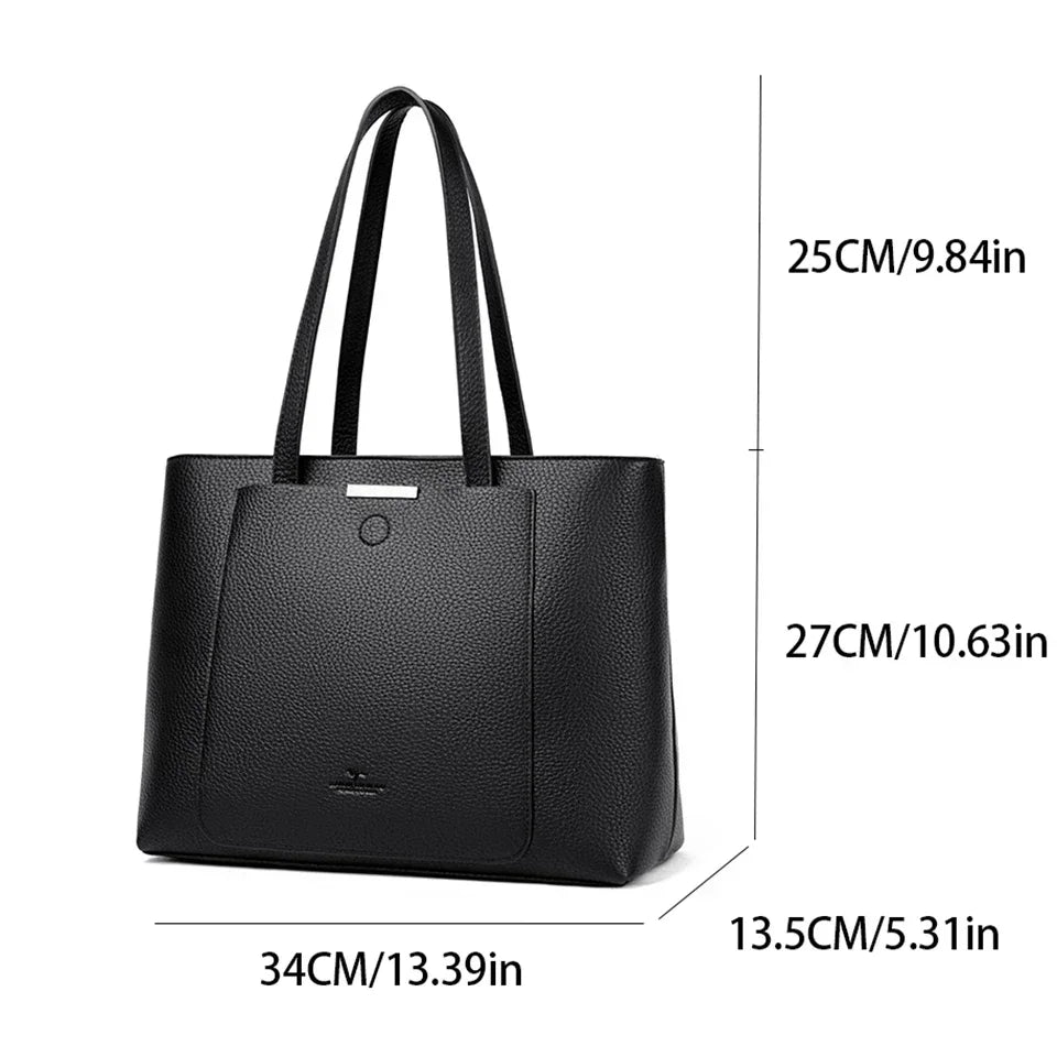 Luxury Leather Tote – Soft Designer Shoulder Bag for Women with Laptop Capacity
