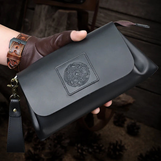 Genuine Cowhide Leather Clutch – Men’s Long Wallet & Passport Organizer