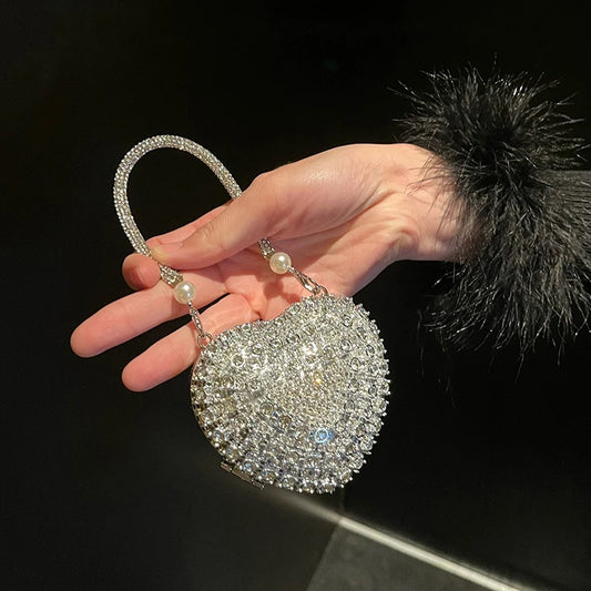 Luxury Bling Heart Clutch – Rhinestone Evening Bag with Chain for Women