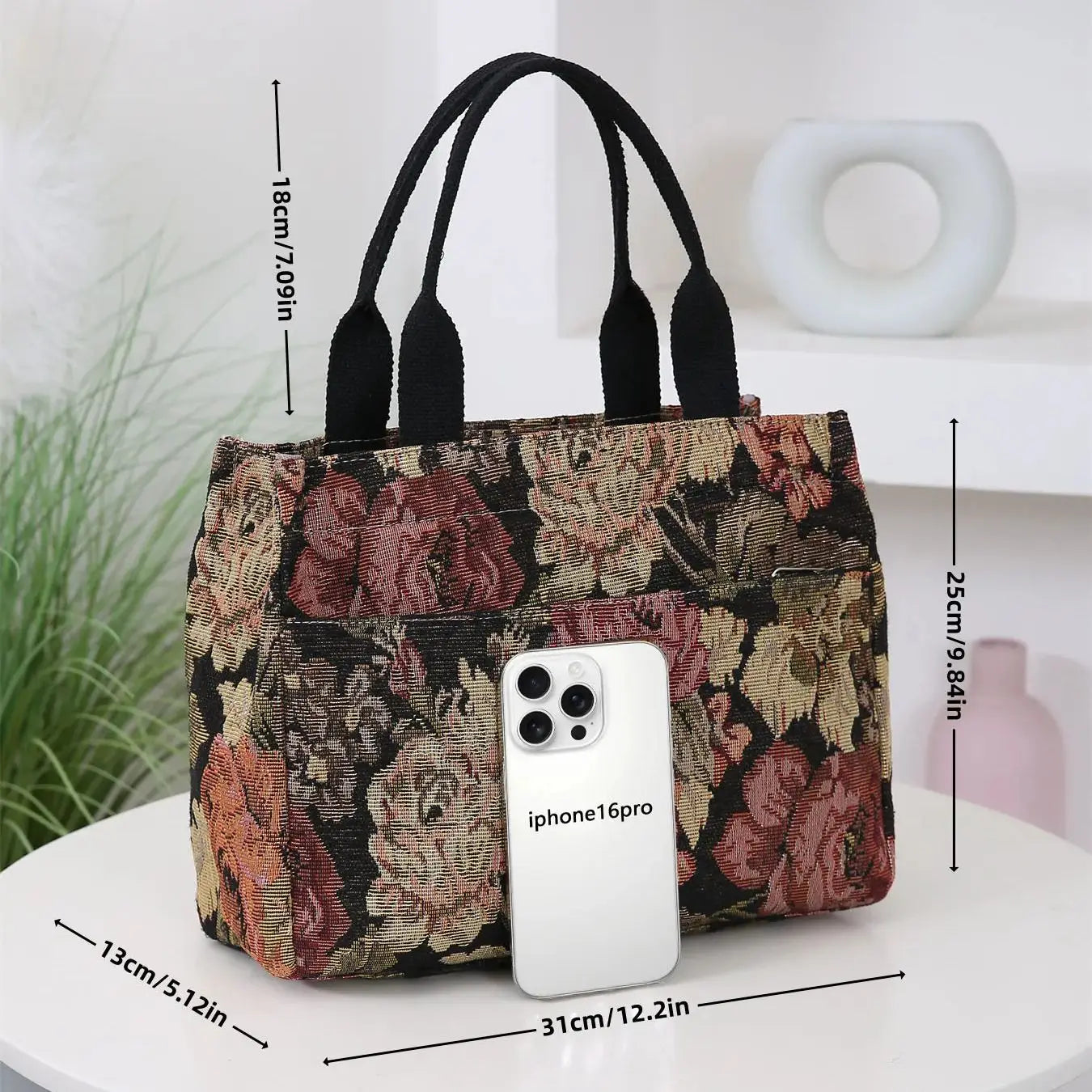 Floral Print Heavy Canvas Tote – High-Capacity Fashion Bag for Work & All Occasions