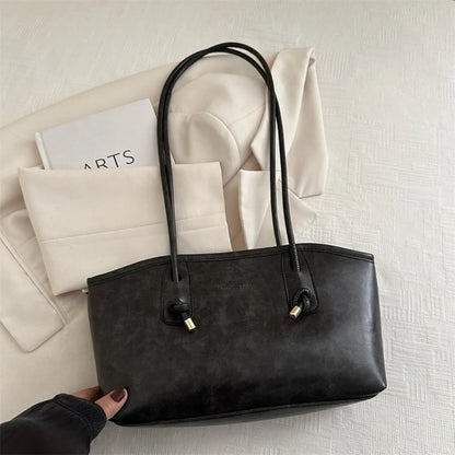 Y2K Solid Leather Tote – Large Capacity Work Shoulder Bag for Women