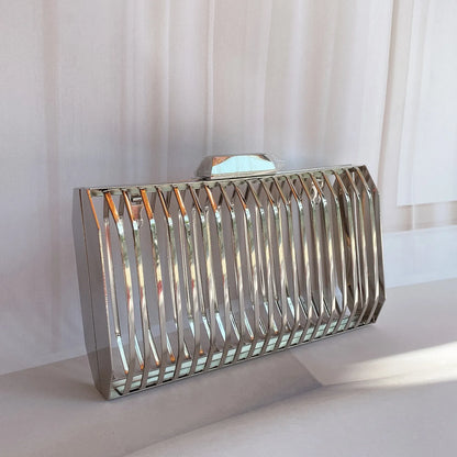 Gold Metal Cage Clutch – Luxury Chain Crossbody for Women’s Evening & Wedding