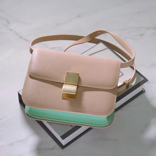 Genuine Leather Tofu Bag – Luxury Purple Shoulder & Crossbody Handbag for Women