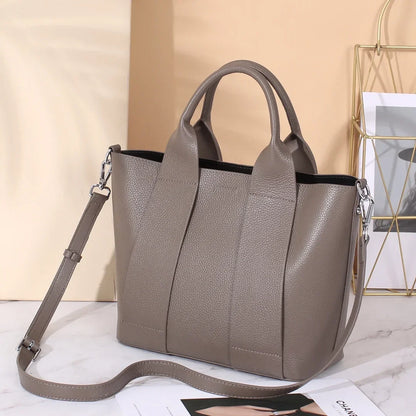 Genuine Leather Commuter Tote – Luxury Designer Shoulder & Crossbody Handbag for Women