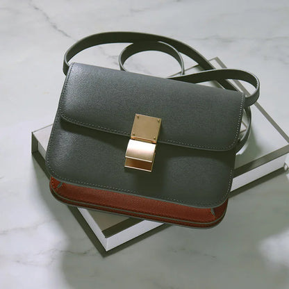 Genuine Leather Tofu Bag – Luxury Purple Shoulder & Crossbody Handbag for Women