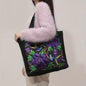 Ethnic Floral Embroidered Canvas Tote – Large Capacity Shoulder Bag for Women