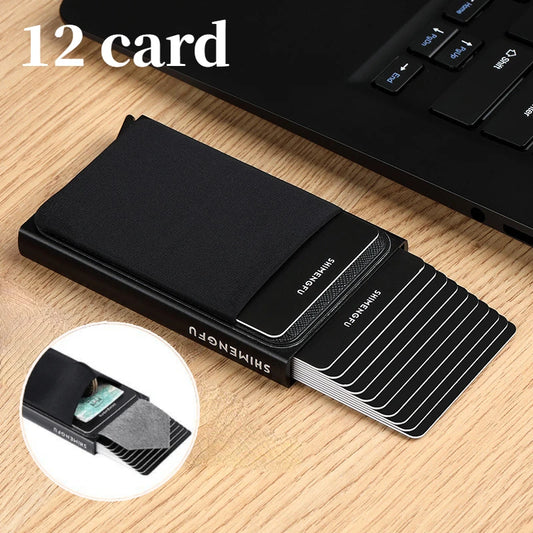 Automatic Flip Card Holder – Metal Anti-Theft Wallet with 12-Slot Side Push Design for Men