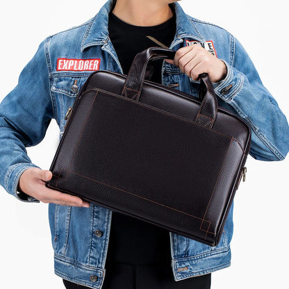 Men’s Top-Grain Leather Briefcase – Cowhide Laptop & Crossbody Office Bag