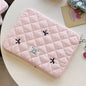Quilted Fluffy Laptop Sleeve – Diamond Lattice Tablet Bag with Bow Print