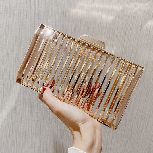 Gold Metal Cage Clutch – Luxury Chain Crossbody for Women’s Evening & Wedding