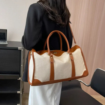 Vintage Travel Handbag – Large Nylon PU Leather Shoulder & Fitness Bag for Women