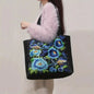 Ethnic Floral Embroidered Canvas Tote – Large Capacity Shoulder Bag for Women