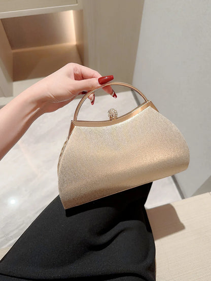 Classic Pleated Evening Bag – Shiny Handheld Clutch with Rhinestone Detail for Women