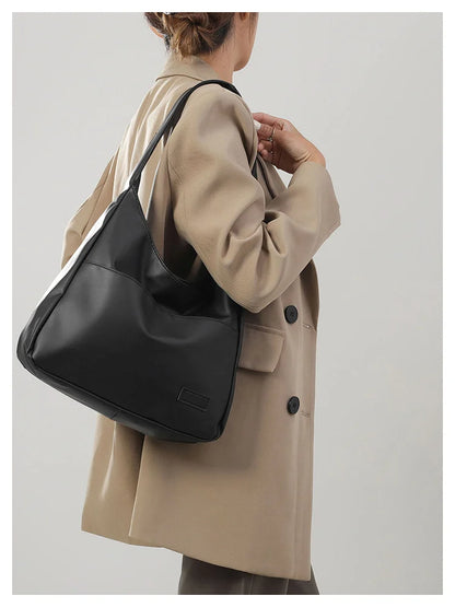 Women Hobo Bag Simple PU Leather Solid Shoulder Bag