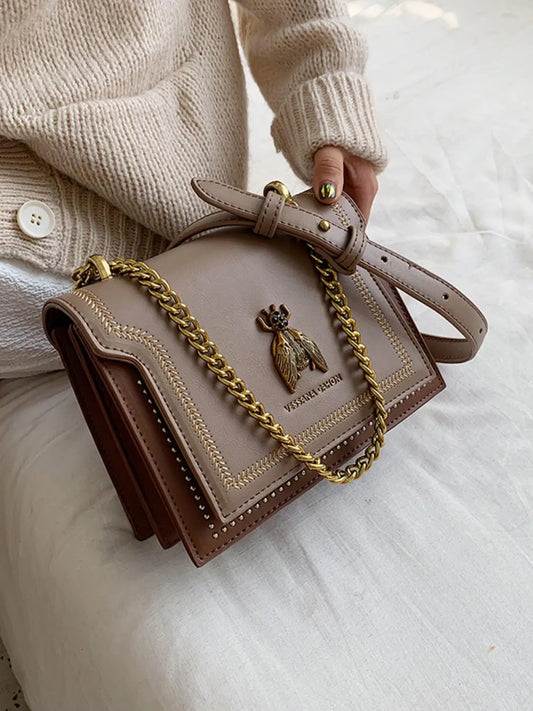 Trendy Flap Square Bag – Women’s Faux Leather Crossbody with Chain Detail