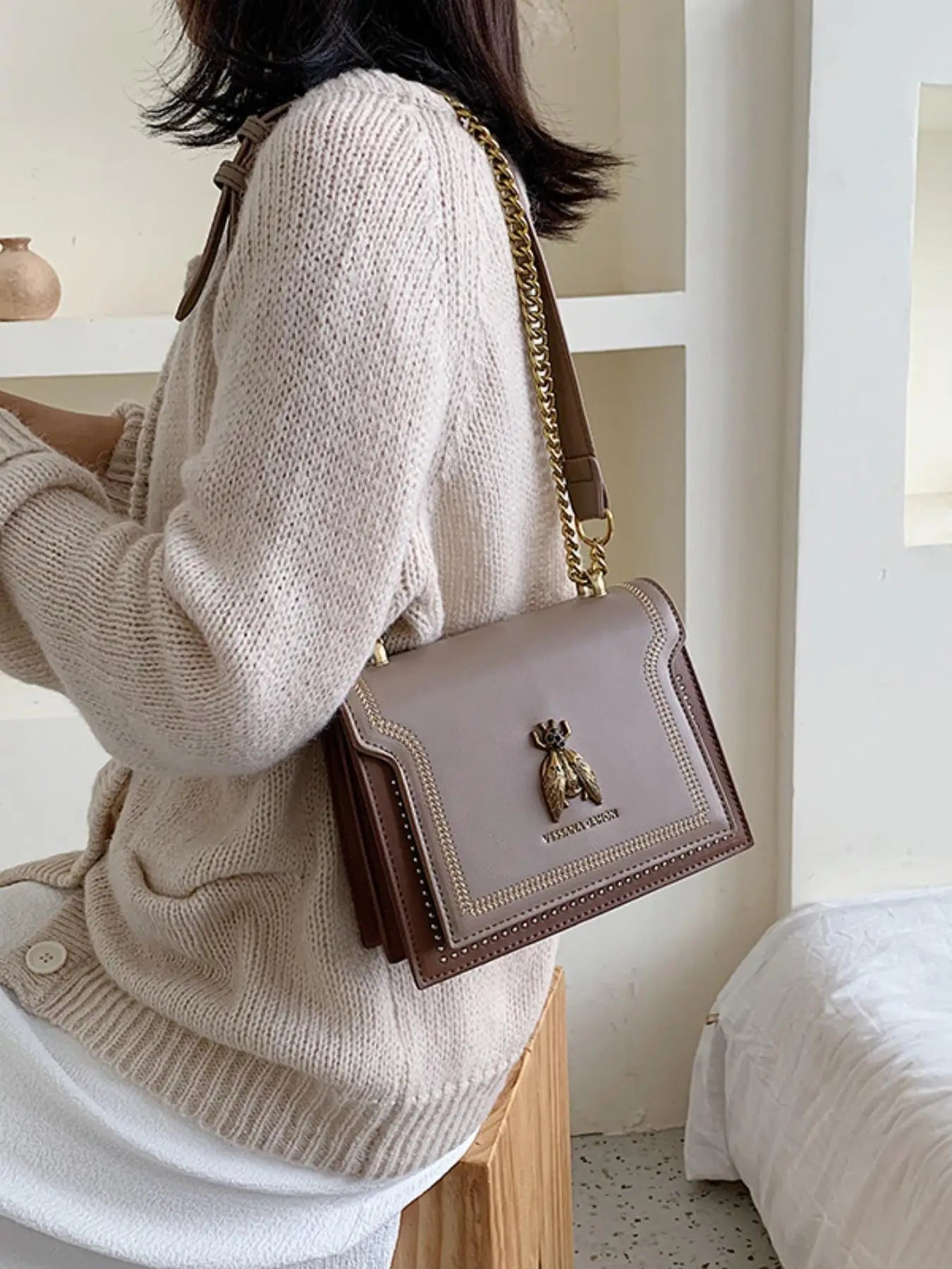 Trendy Flap Square Bag – Women’s Faux Leather Crossbody with Chain Detail