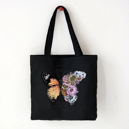 Butterfly Print Canvas Tote – Foldable, Reusable & Stylish
