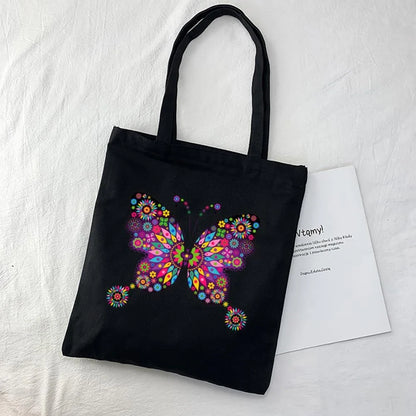 Butterfly Print Canvas Tote – Foldable, Reusable & Stylish