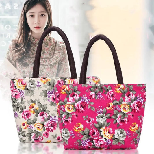 Durable Floral Canvas Tote – Cute Casual Bucket Shoulder Bag for Women