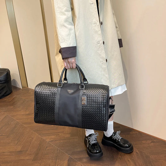 High-End Plaid Travel Bag – Large Capacity Hand Luggage for Business & Sports Trips