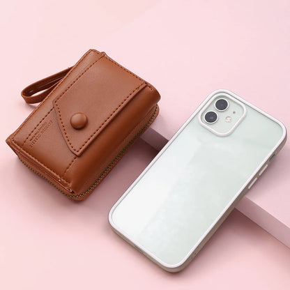 Four Seasons Women’s Short Wallet – Solid Color Zipper Clutch with Buckle for Girls & Students