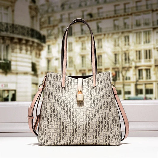 CH Premium Leather Crossbody – Large Letter Print Tote for Daily Commute
