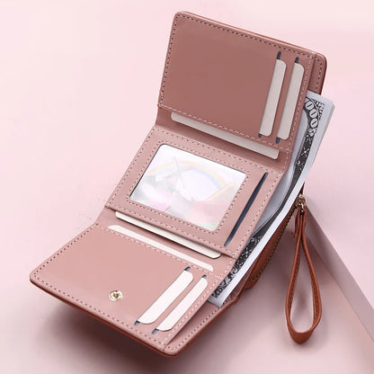 Four Seasons Women’s Short Wallet – Solid Color Zipper Clutch with Buckle for Girls & Students