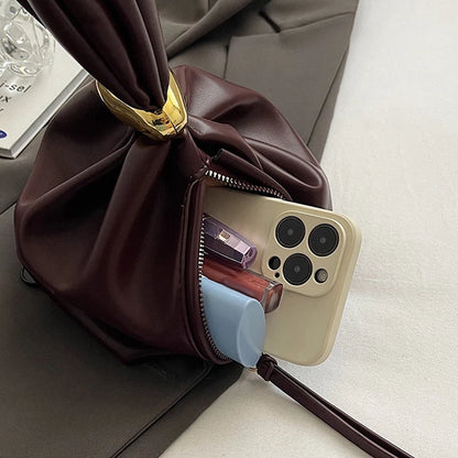 Leather Dumpling Bag – Retro Knotted Clutch & Wristlet for Women
