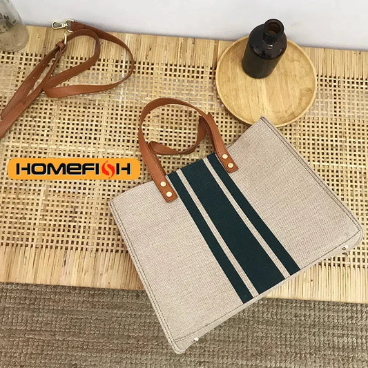 Large Capacity Canvas Handbag – Striped Design