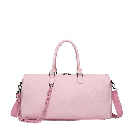 Waterproof  Leather Travel Duffel – Large Capacity Candy Color Shoulder & Gym Bag for Women