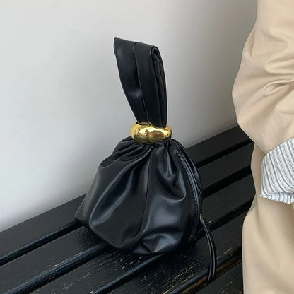 Leather Dumpling Bag – Retro Knotted Clutch & Wristlet for Women