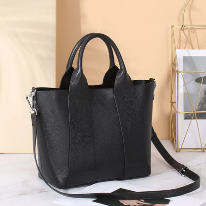 Genuine Leather Commuter Tote – Luxury Designer Shoulder & Crossbody Handbag for Women