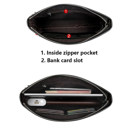 Men’s Designer Leather Clutch – Large Capacity Phone & Wallet Pouch