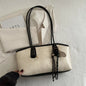 Y2K Solid Leather Tote – Large Capacity Work Shoulder Bag for Women