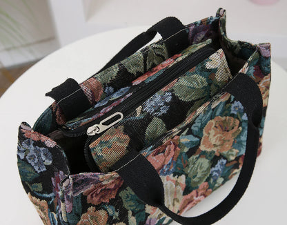 Floral Print Heavy Canvas Tote – High-Capacity Fashion Bag for Work & All Occasions