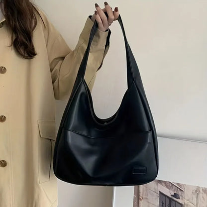 Women Hobo Bag Simple PU Leather Solid Shoulder Bag