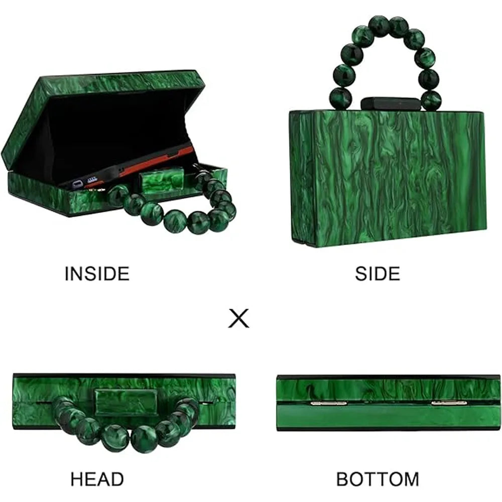 Luxury Pearl Marble Crossbody – Dark Green Acrylic Evening Bag for Women