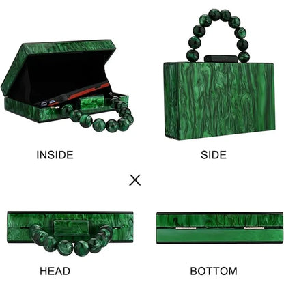 Luxury Pearl Marble Crossbody – Dark Green Acrylic Evening Bag for Women
