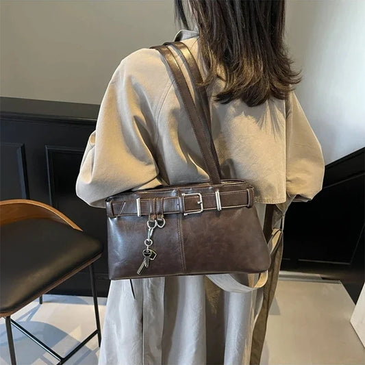 Retro Leather Underarm Bag – Trendy Large-Compartment Shoulder Handbag for Women