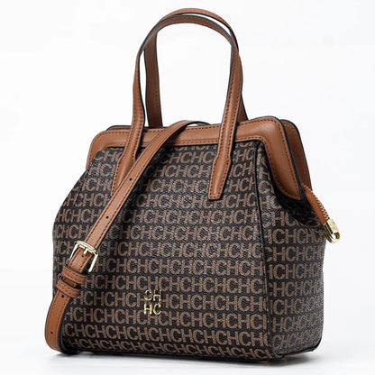 CH Classic Monogram Handbag – Zippered Solid Color Block Shoulder Bag for Women