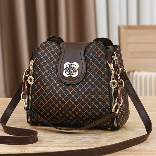 Luxury Check Print Bucket Bag – Flip Closure Shoulder & Crossbody Handbag for Women