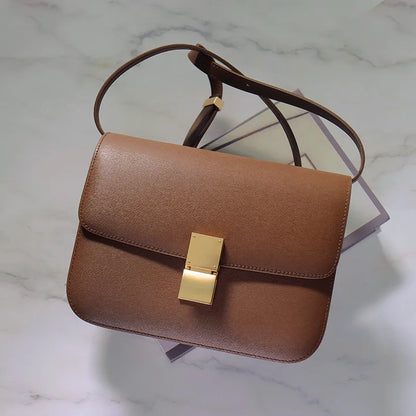Genuine Leather Tofu Bag – Luxury Purple Shoulder & Crossbody Handbag for Women