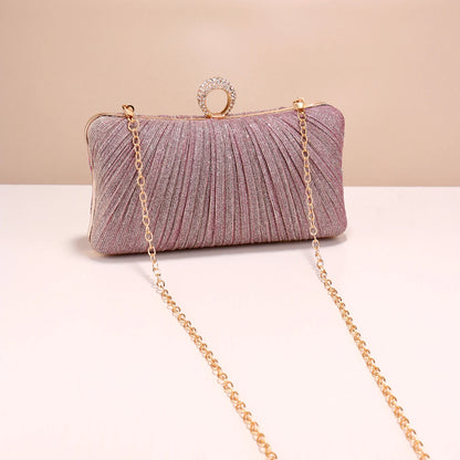 Valentine’s Diamond Ring Clutch – Ruched Evening Bag with Chain for Prom & Dinner