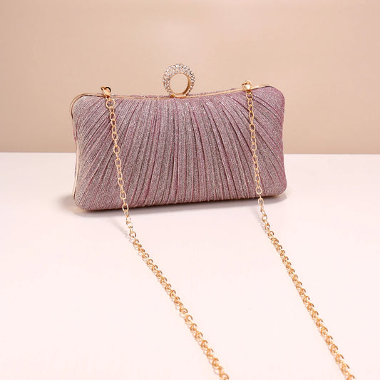 Valentine’s Diamond Ring Clutch – Ruched Evening Bag with Chain for Prom & Dinner