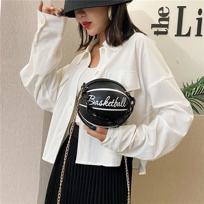 Pink Basketball Round Chain Crossbody Bag
