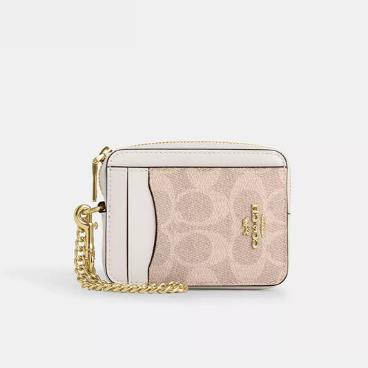 Mini Canvas Wallet – Women’s Zip Card Case with Chain Strap